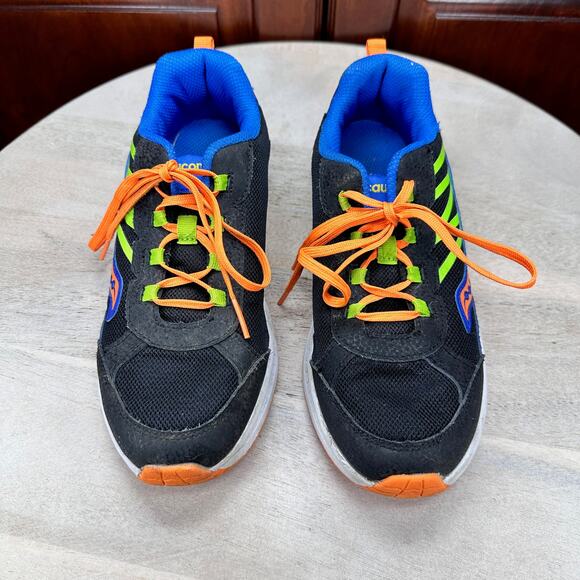 Saucony Boys Sneakers Size 3.5M Blue Black Green Orange Running Shoes VGUC - Picture 2 of 12